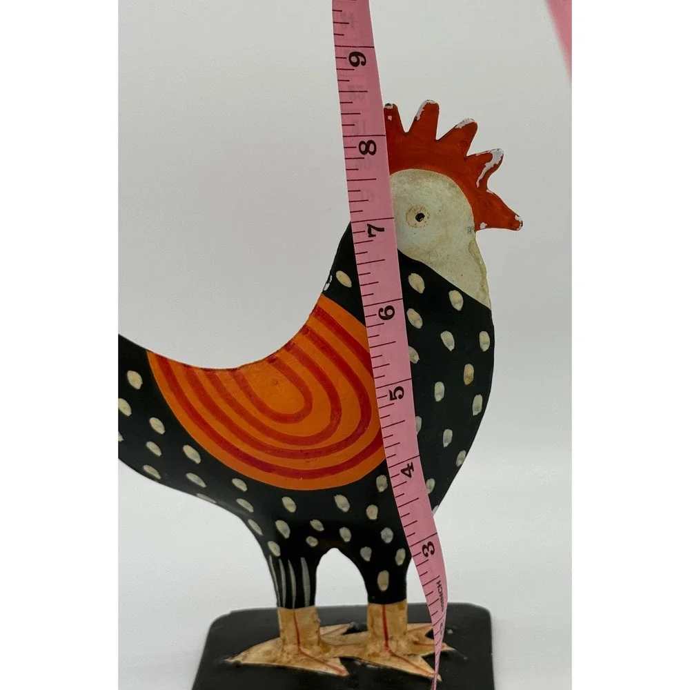 Vintage Pier 1 Metal Rooster Figurine Hand Painted Polka Dot Farmhouse 8